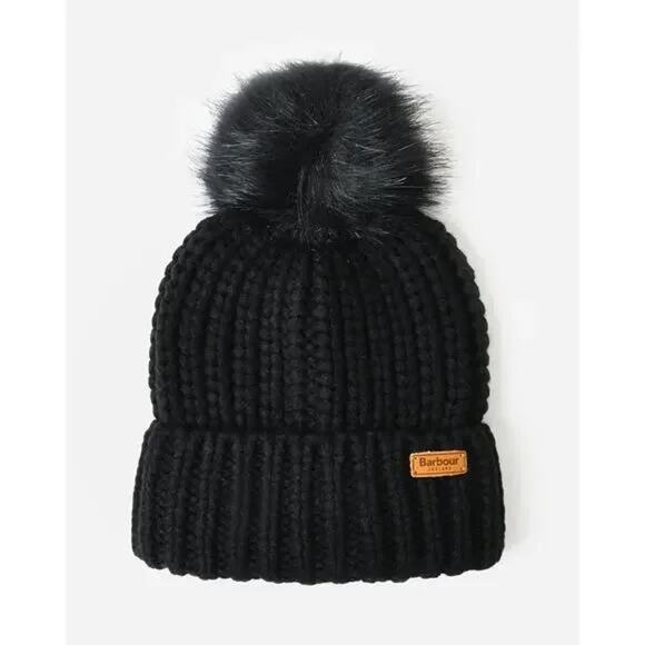 Barbour Saltburn Pom Pom Chunky Winter Beanie Hat Black - Picture 1 of 6